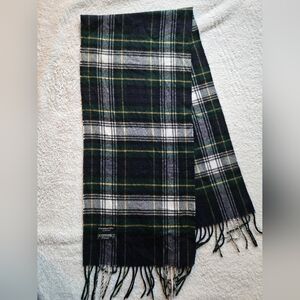Vintage Christian Dior Navy Green Plaid Scarf Cashmaire